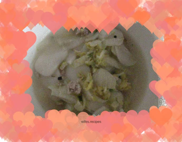 Boiled rice cake with marinated pork, baby and vegetables