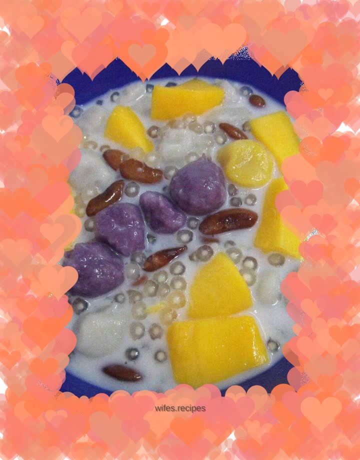 Mango, Purple Sweet Potato, Kidney Bean, Taro Balls, Sago Dew