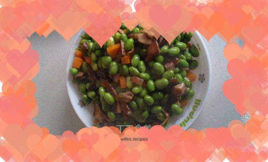 Stir-fried edamame with sausage