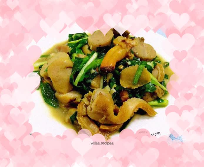 Stir-fried leeks with big clams