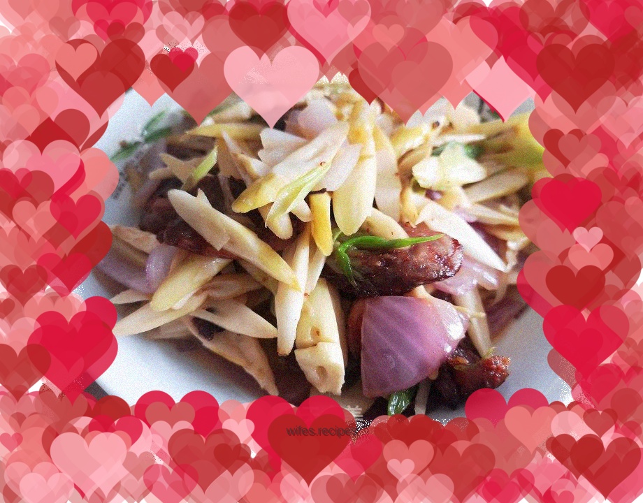 Sautéed Bamboo Shoot Tips with Sausage