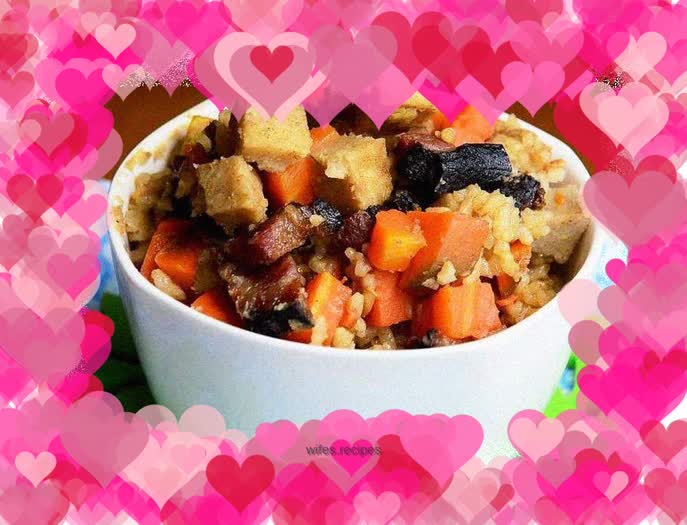 Braised rice with bacon and taro