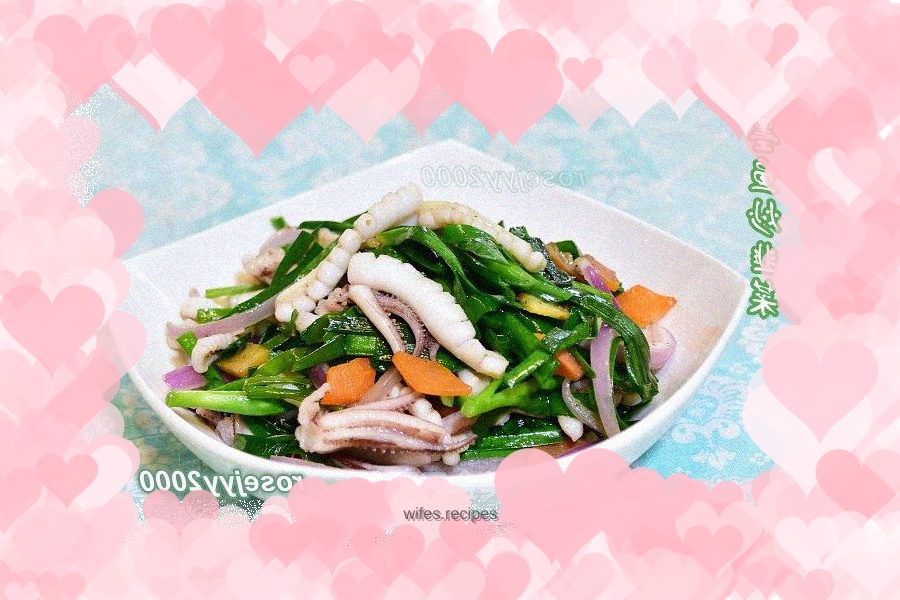 Fried cuttlefish with leeks