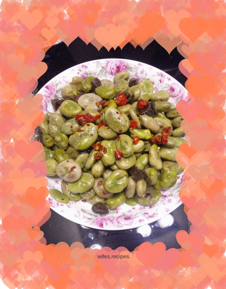 Pickled cucumber and tender broad beans