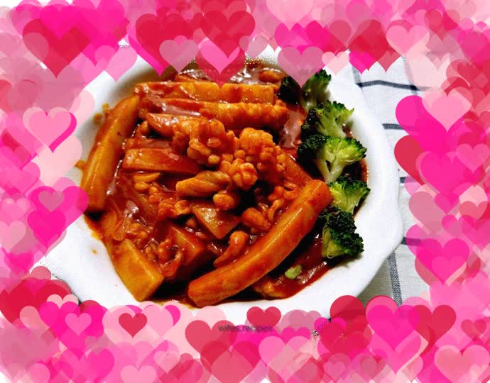 Fried rice cake with squid