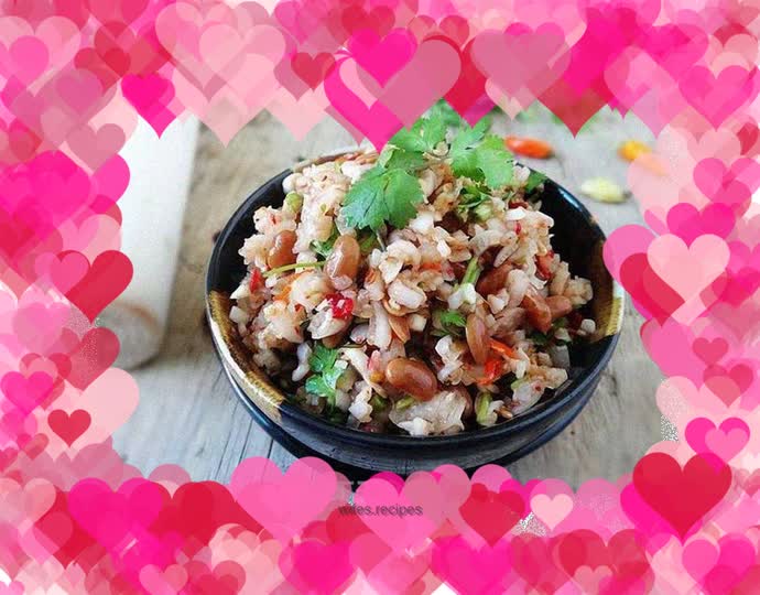 Tempeh mixed with plantain hearts