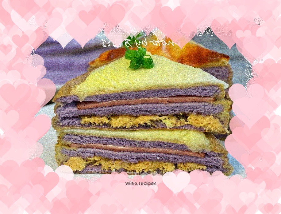 Taro, ham and meat floss sandwich