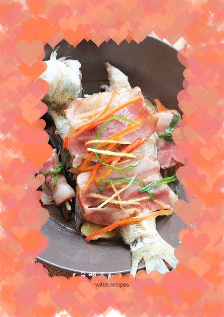Steamed seabass with bacon
