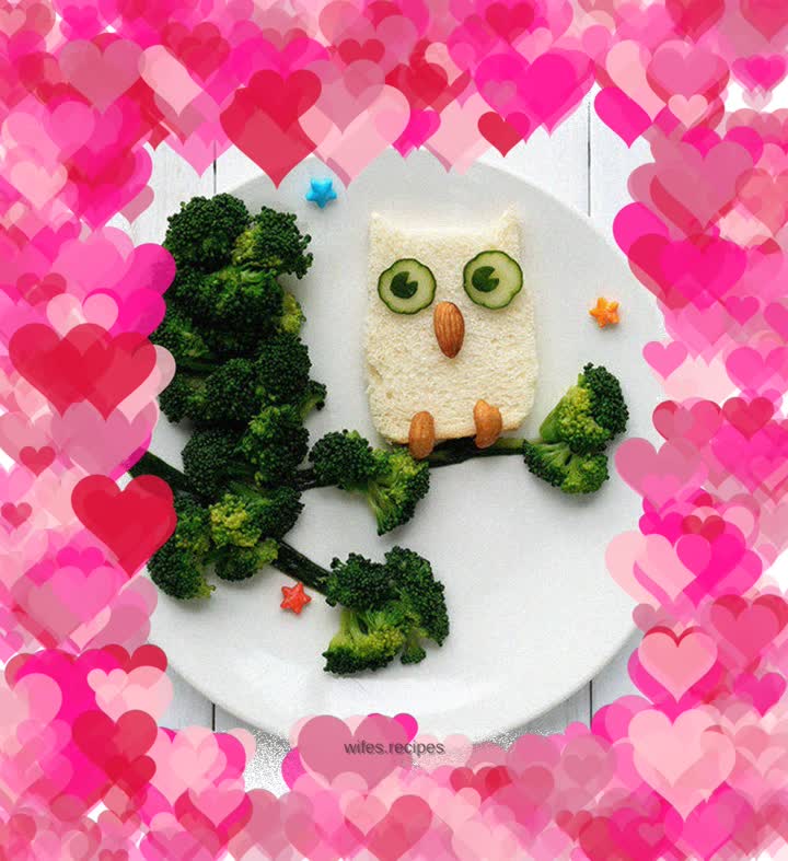 Vivid animal-shaped breakfast, owl at night
