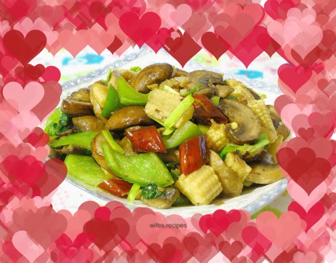 Mushroom and corn shoots