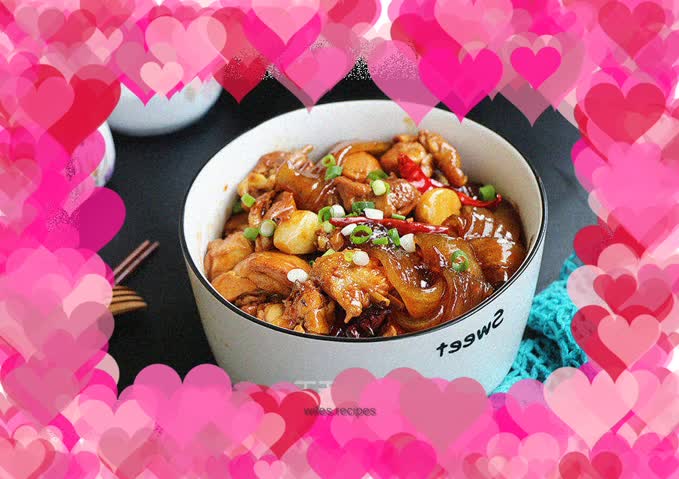 Braised Chicken Nuggets with Wide Vermicelli