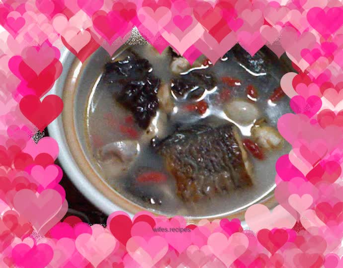 Taro, black fish soup