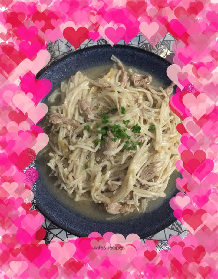 Stir-fried enoki mushrooms with shredded pork