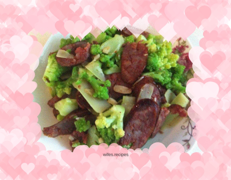 Stir-fried Chinese Sausage with Pagoda Cauliflower