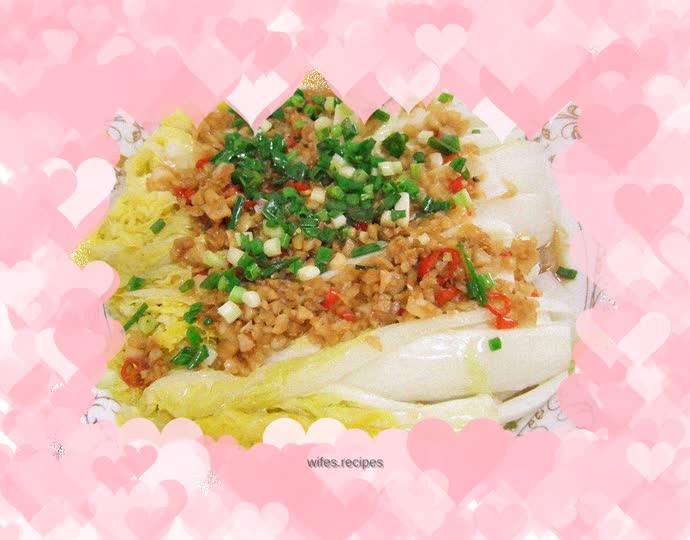 Steamed baby cabbage with golden and silver garlic paste