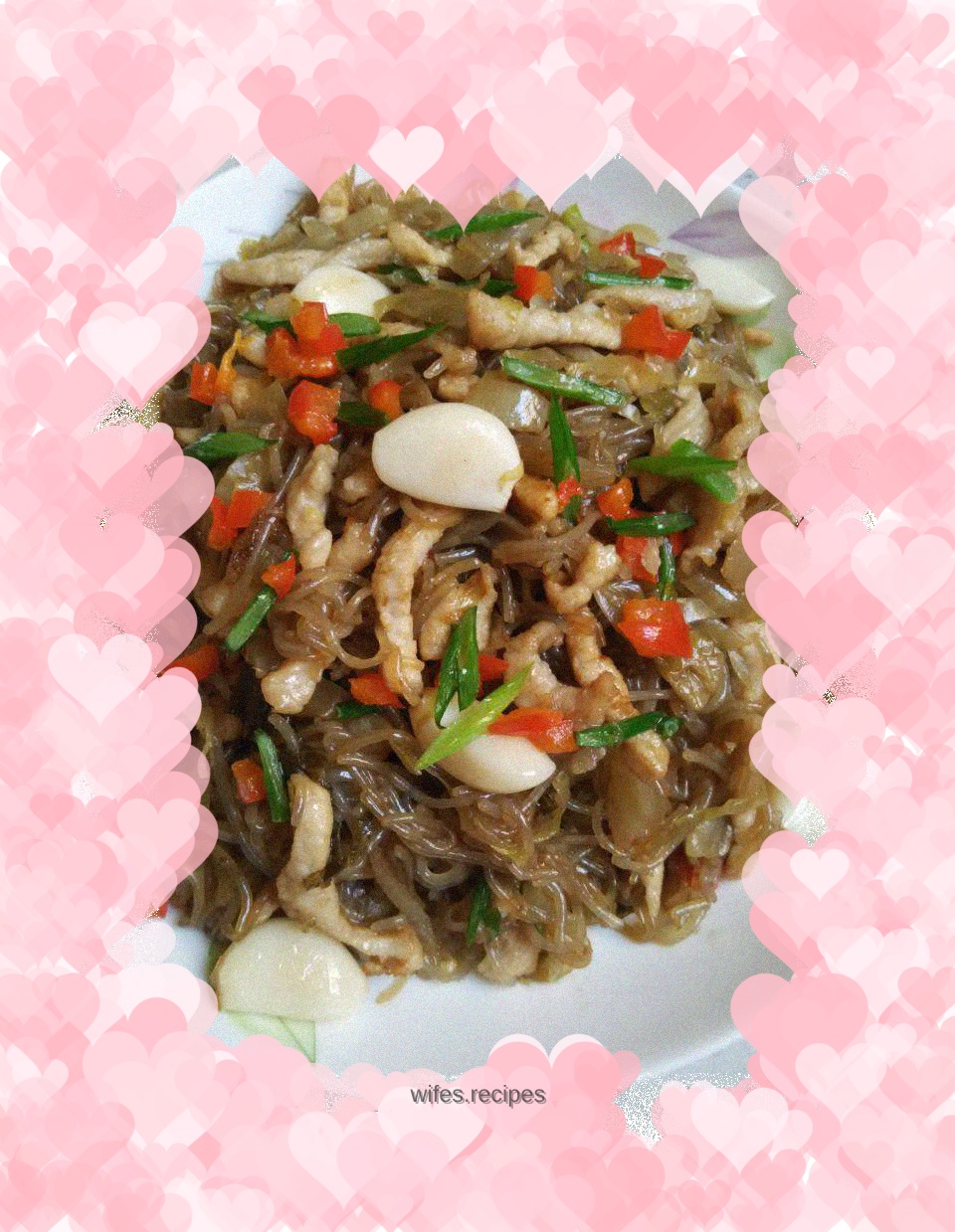 Shredded pork with kimchi and sweet potato noodles