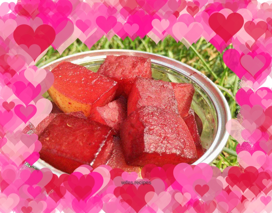 Pears stewed in red wine