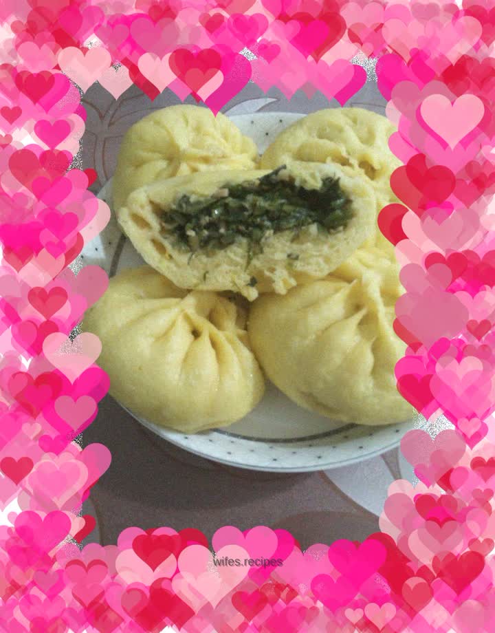 Pork buns stuffed with sweet potato sprouts