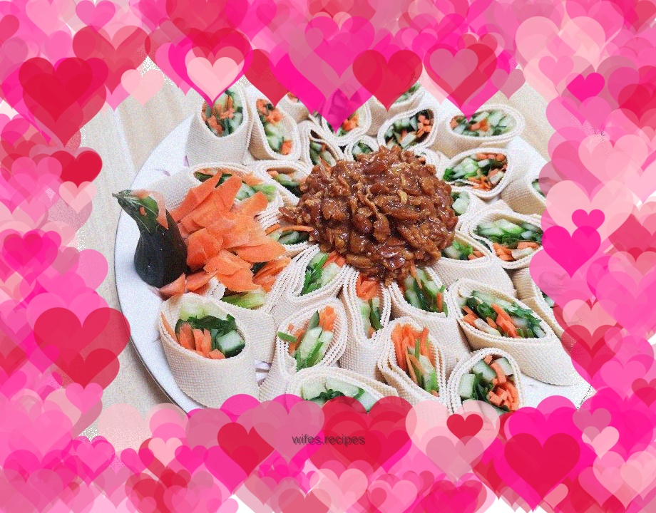 Three shredded seasonal vegetable bean curd rolls