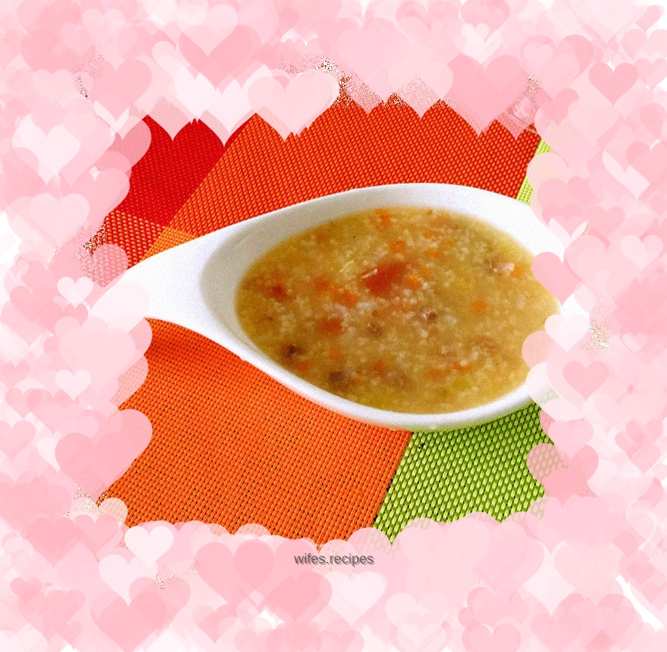 Tomato, carrot and beef porridge