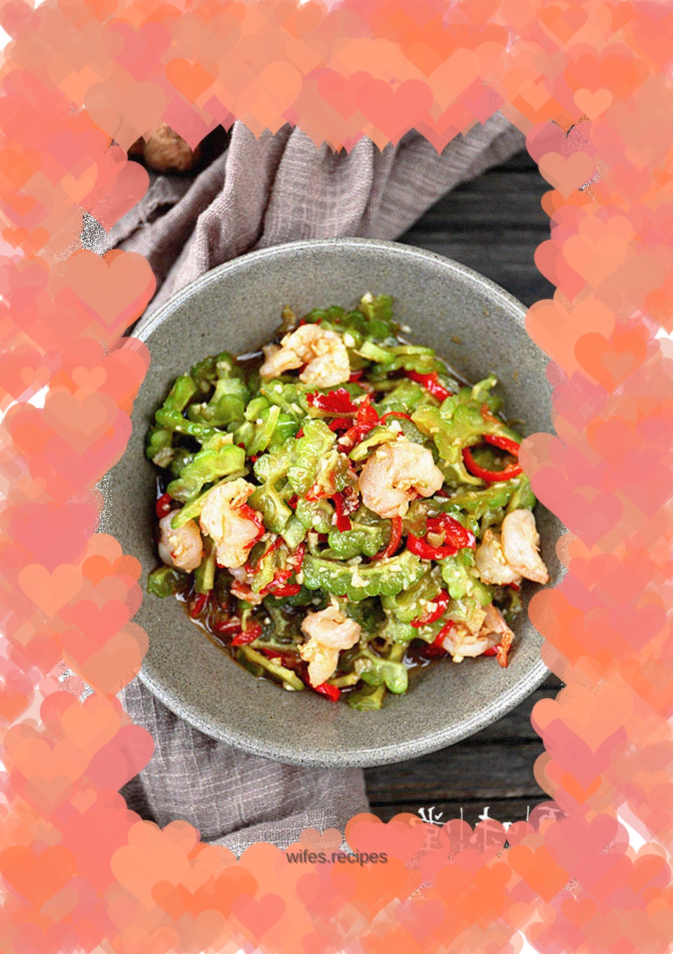 Chopped pepper, bitter melon and shrimps