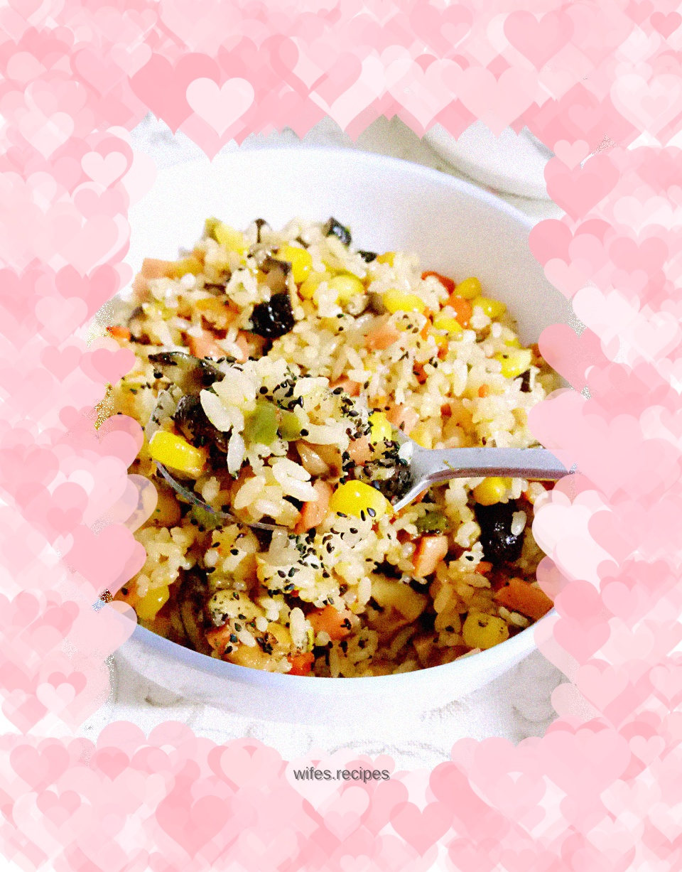 Braised Rice with Mushrooms, Corn and Ham