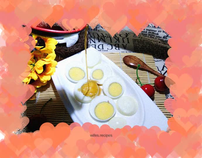 Breakfast, boiled egg slices mixed with sweet vinegar