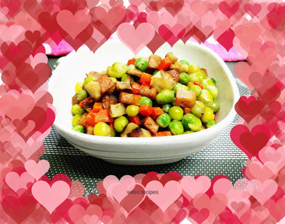 Pea ham, diced mushrooms