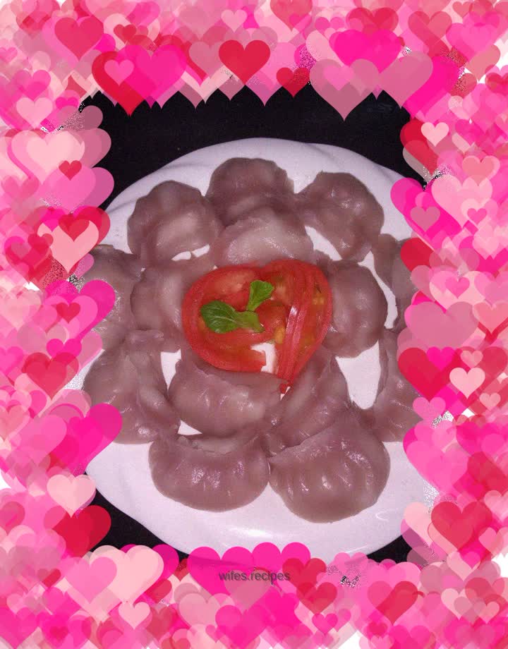 Pink steamed dumplings