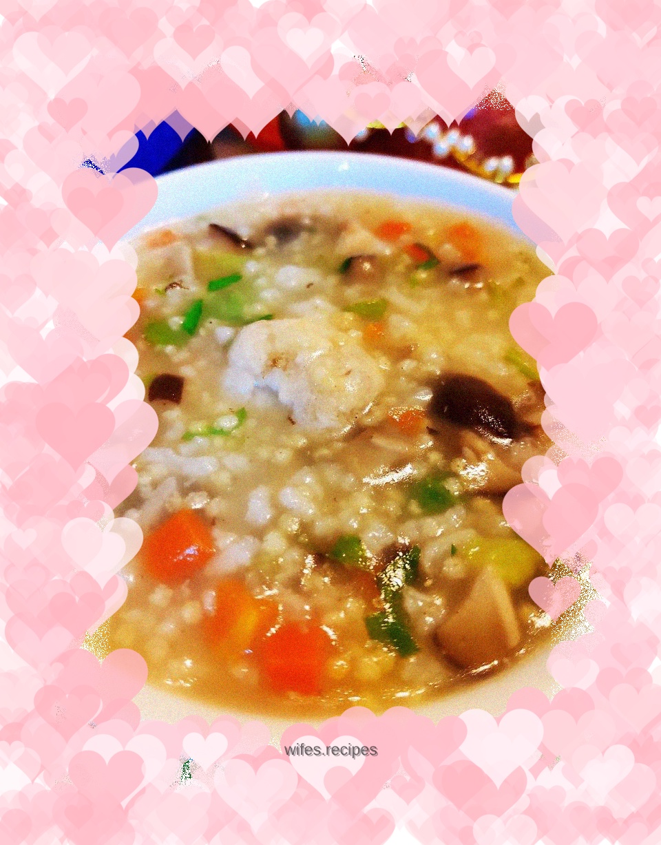 Mushroom and Chicken Meatballs and Two Rice Porridge