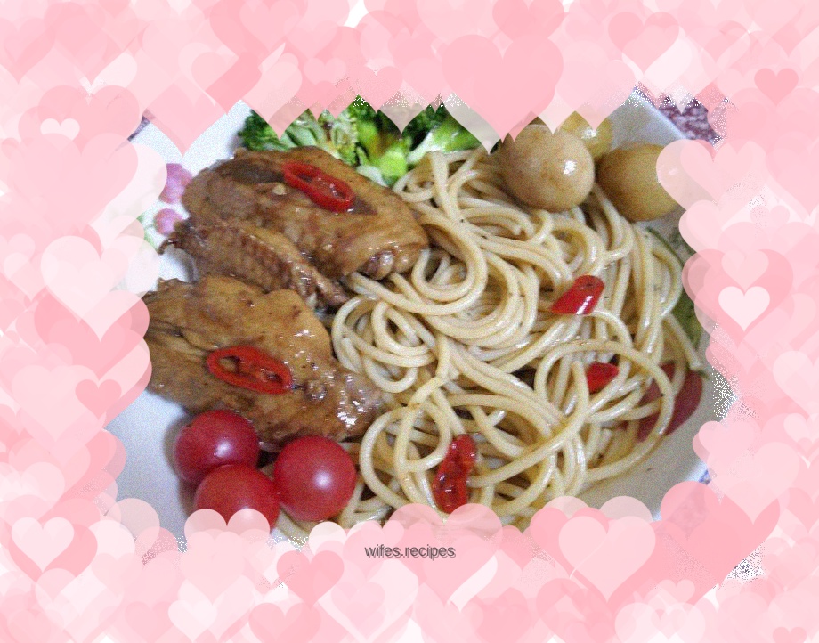 Black pepper chicken wing pasta