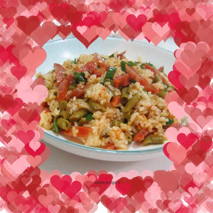 Fried rice with sausage and beans