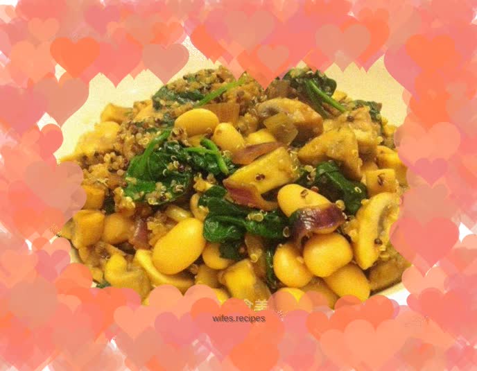 Warm White Kidney Bean, Spinach and Mushroom Salad