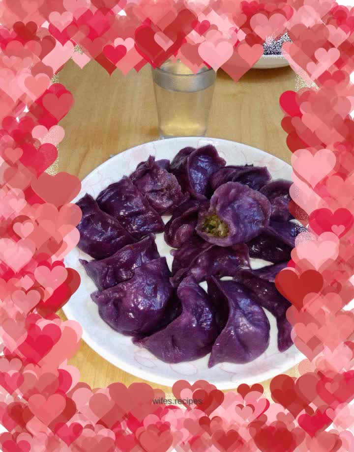 Steamed Dumplings with Purple Sweet Potato, Dandelion and Pork Stuffing