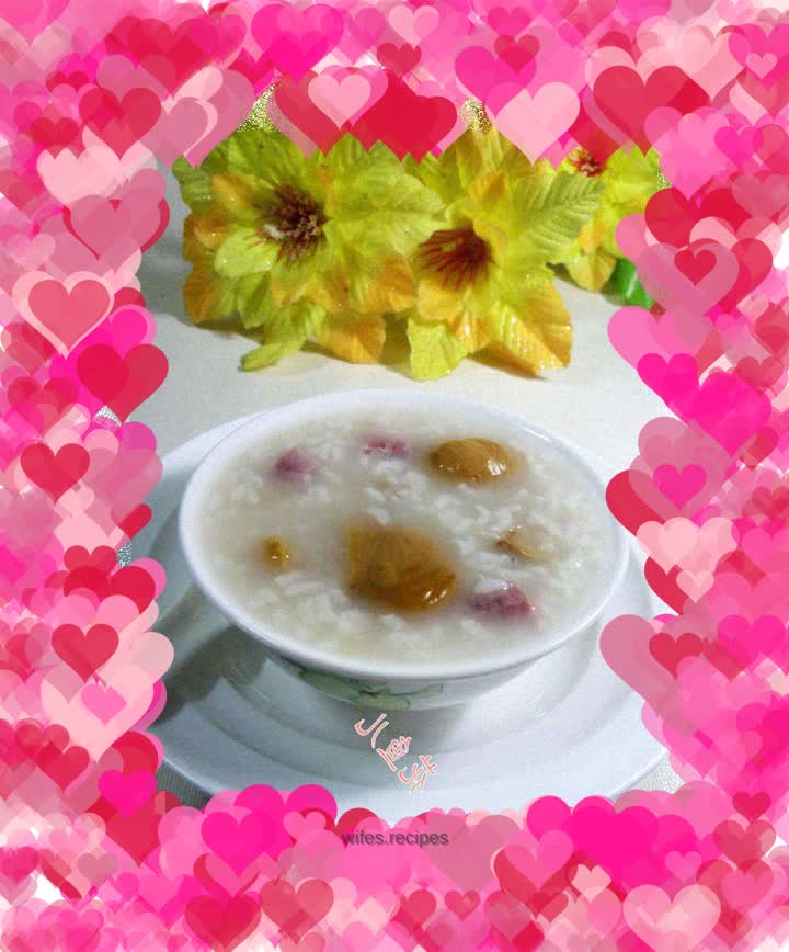 Bacon, chestnut and rice porridge