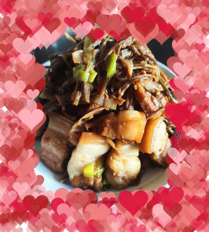 Dried beans and braised bamboo-flavored pork