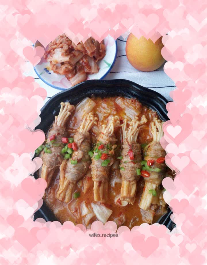 Korean Kimchi, Enoki Mushrooms and Fat Beef