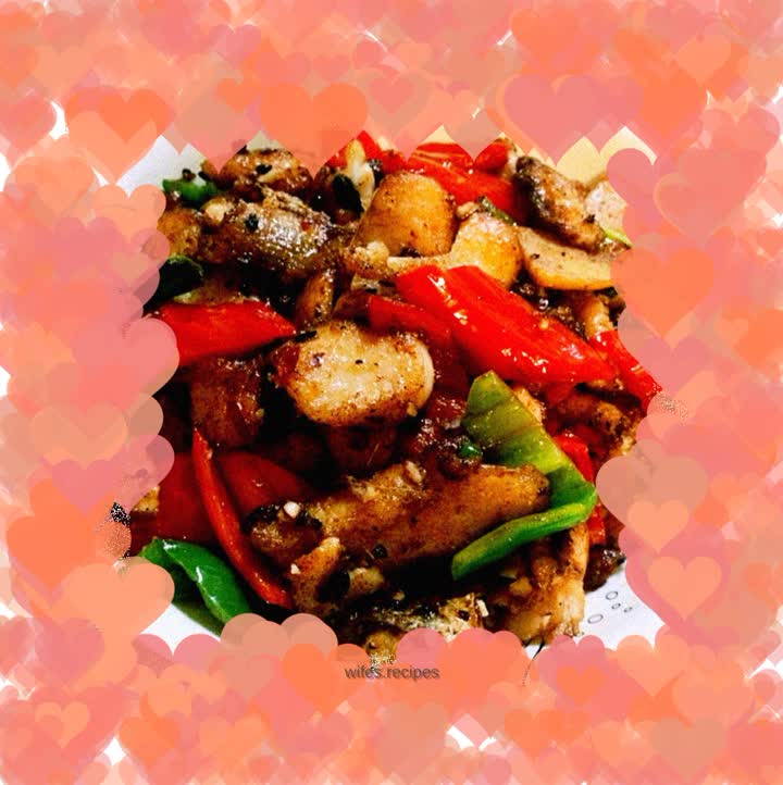 Fish cubes with black soy sauce