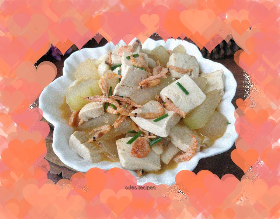 Braised tofu with red shrimp skin and winter melon