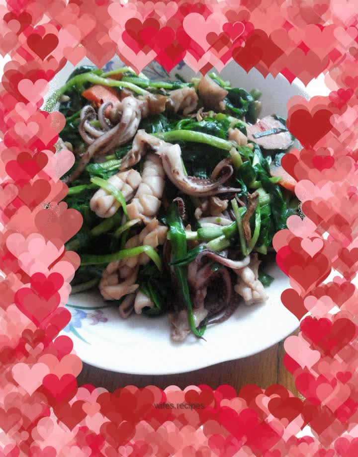 Stir-fried squid with leeks