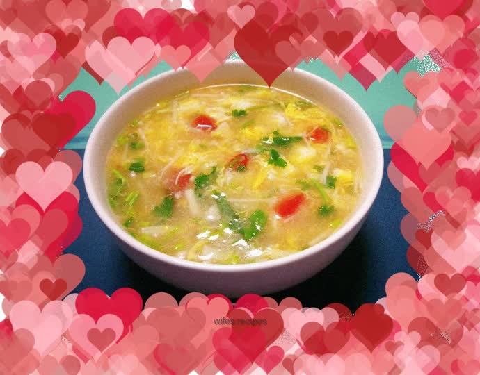 Enoki mushroom, pickled mustard and egg drop soup