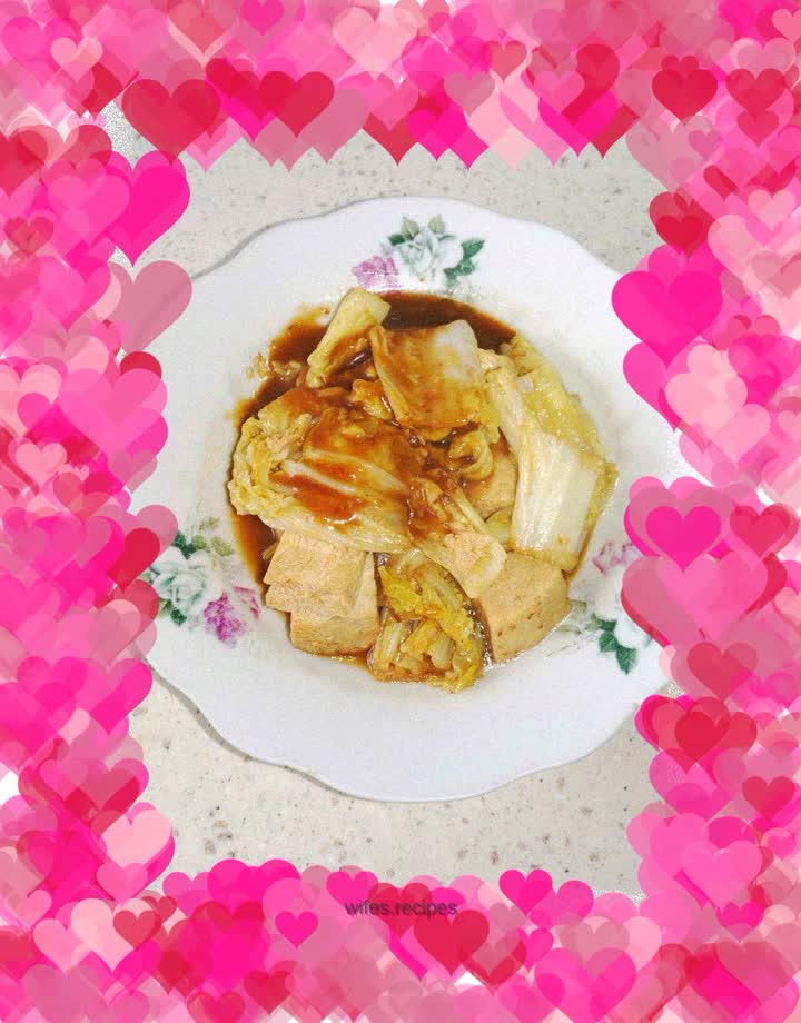 Frozen tofu with cabbage in oyster sauce