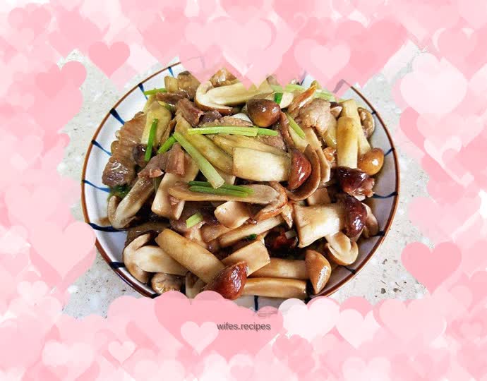 Stir-fried pork slices with Agaricus blazei mushroom
