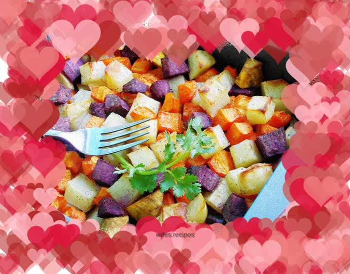 Black pepper, diced fruits and vegetables