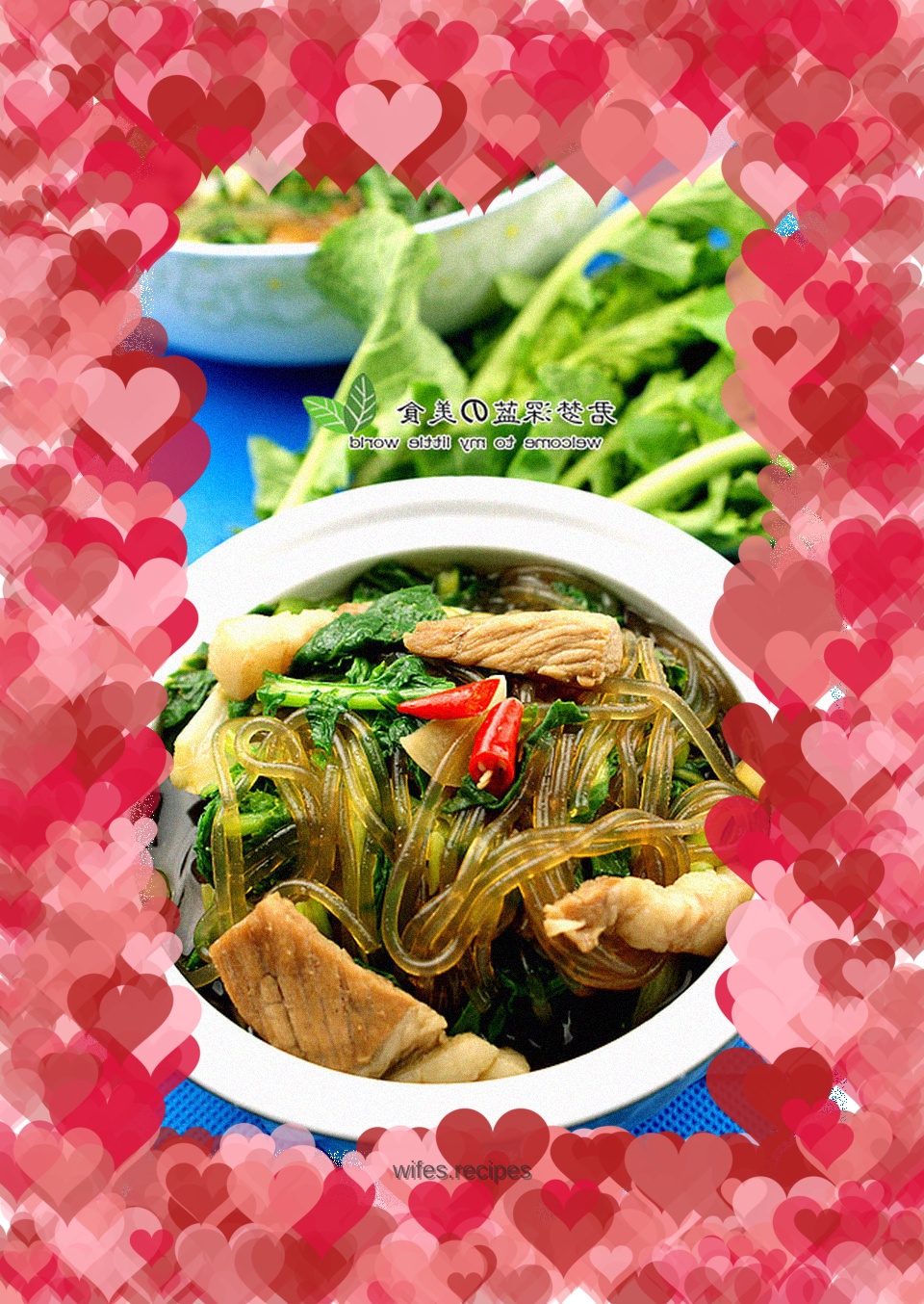 Stewed vermicelli with moss and pork belly