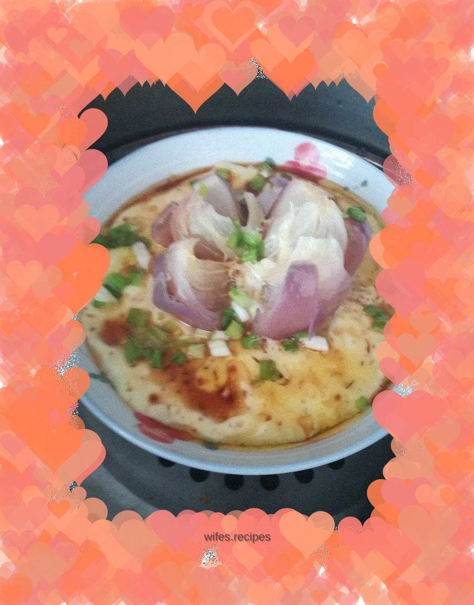 Steamed egg custard with onions