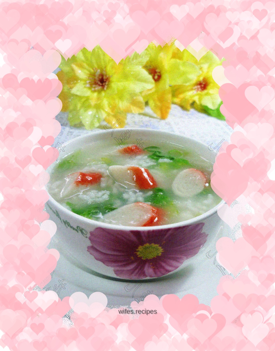 Crab sticks, lettuce and rice porridge