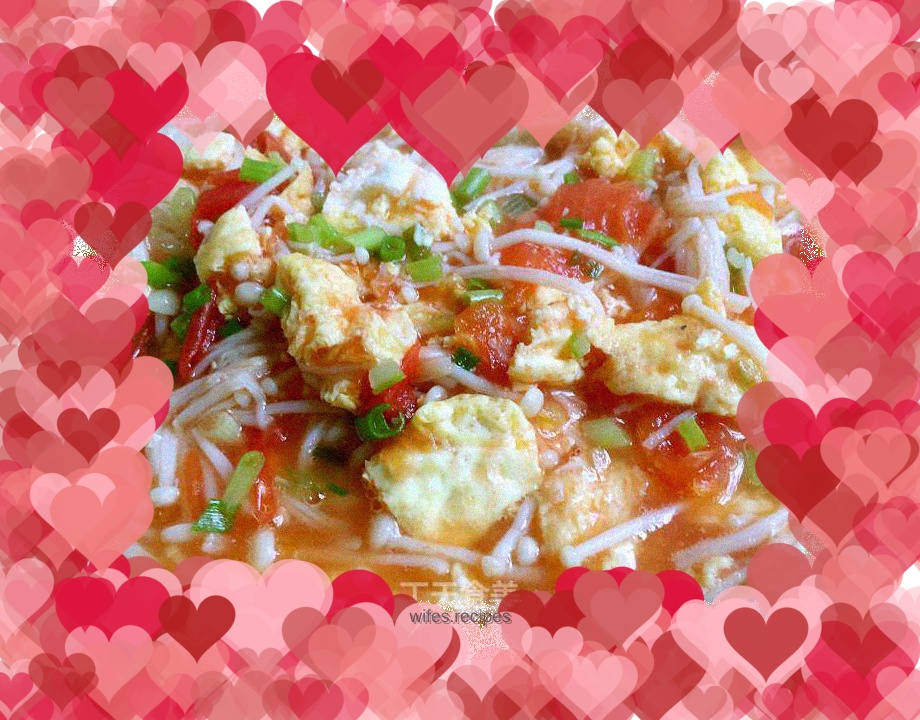 Scrambled Eggs with Enoki Mushrooms and Tomatoes