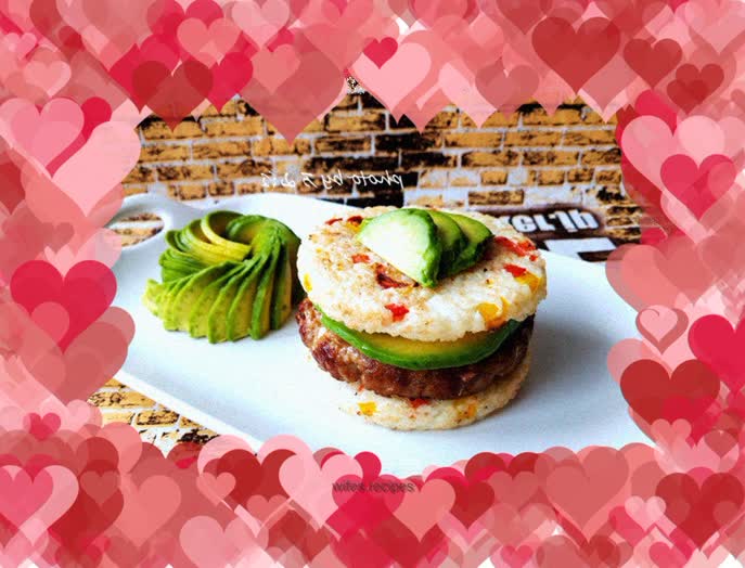 Salmon and beef rice burger