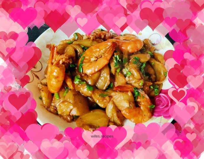 Stir-fried eggplant with prawns